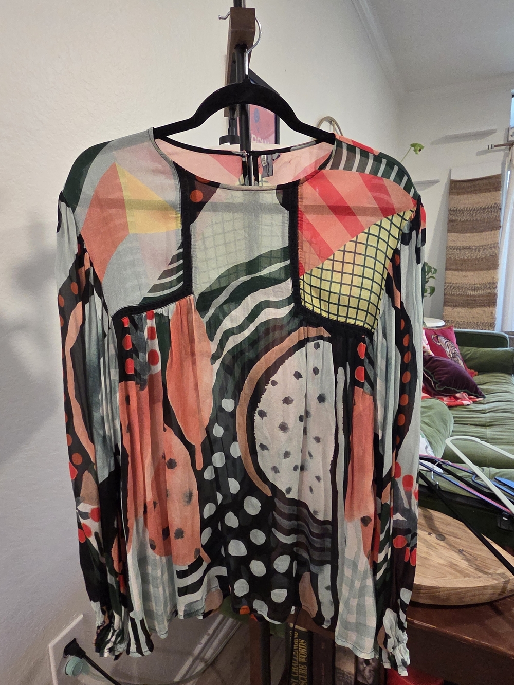 Anthropologie Sheer Multi-Color Abstract Print Blouse - Picture 3 of 8